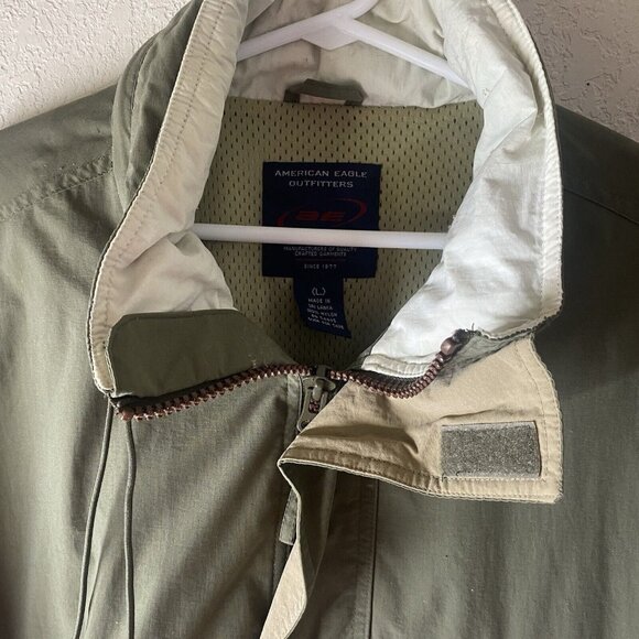 American Eagle Outfitters Windbreaker Hoodie Jacket  Mens L Green Pullover AE Ou - Picture 4 of 15